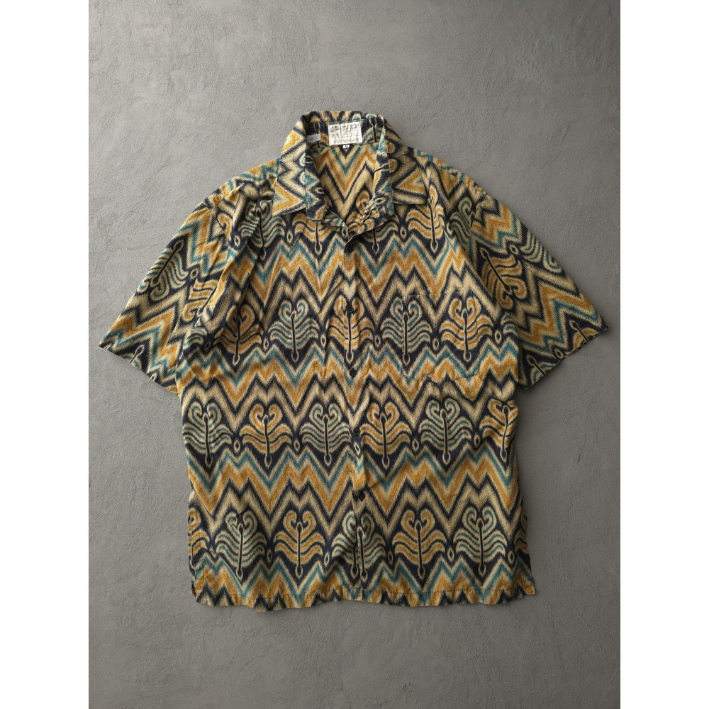 Vintage 1970s Batik Keris Indonesian Cotton Short Sleeve Button-Up Shirt Men's M